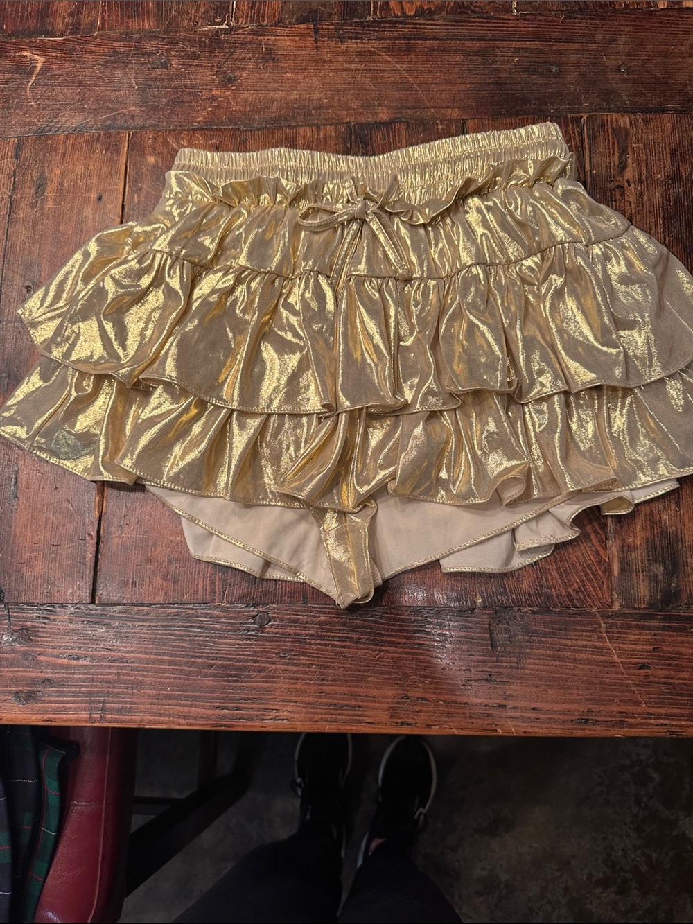 Day + Moon Shimmery Gold Ruffle Skirt. Size Small